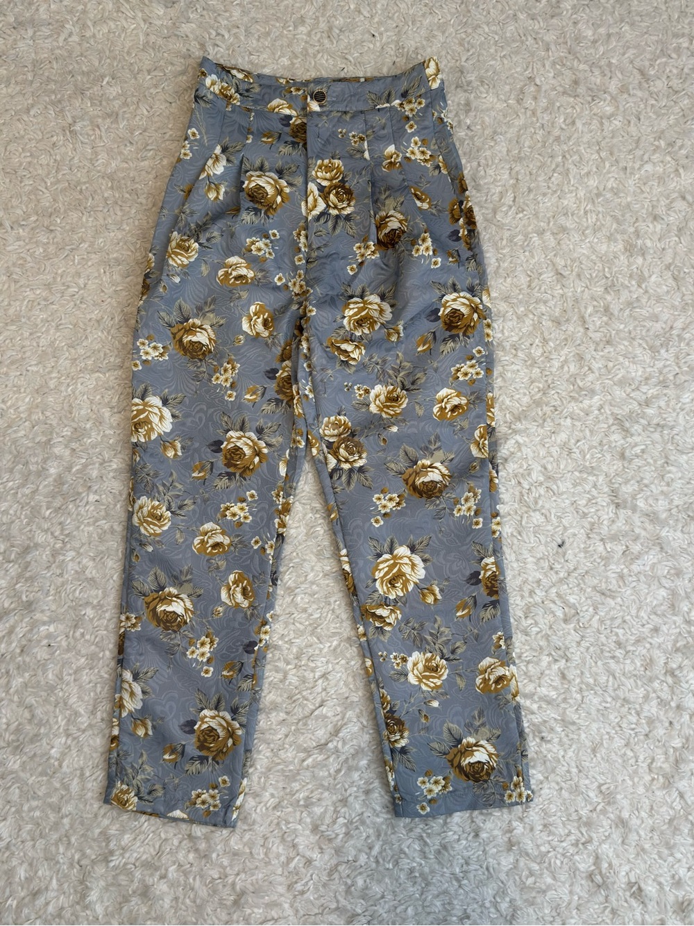 SHEIN Light Blue Gold Floral Print High Waist Tailored Pants S
